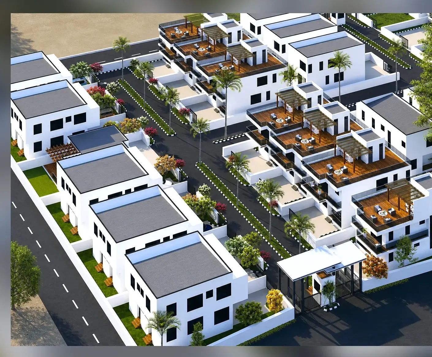 Aerial view of an Otumi Homes residential community